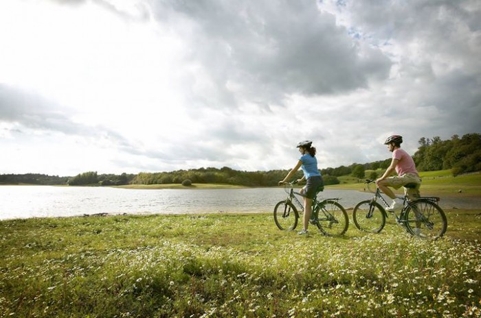 riding bike on countryside